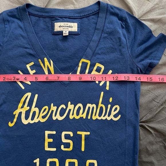 Vintage Abercrombie Kids Blue Yellow New York V Neck Shirt Top Size M - Picture 2 of 4